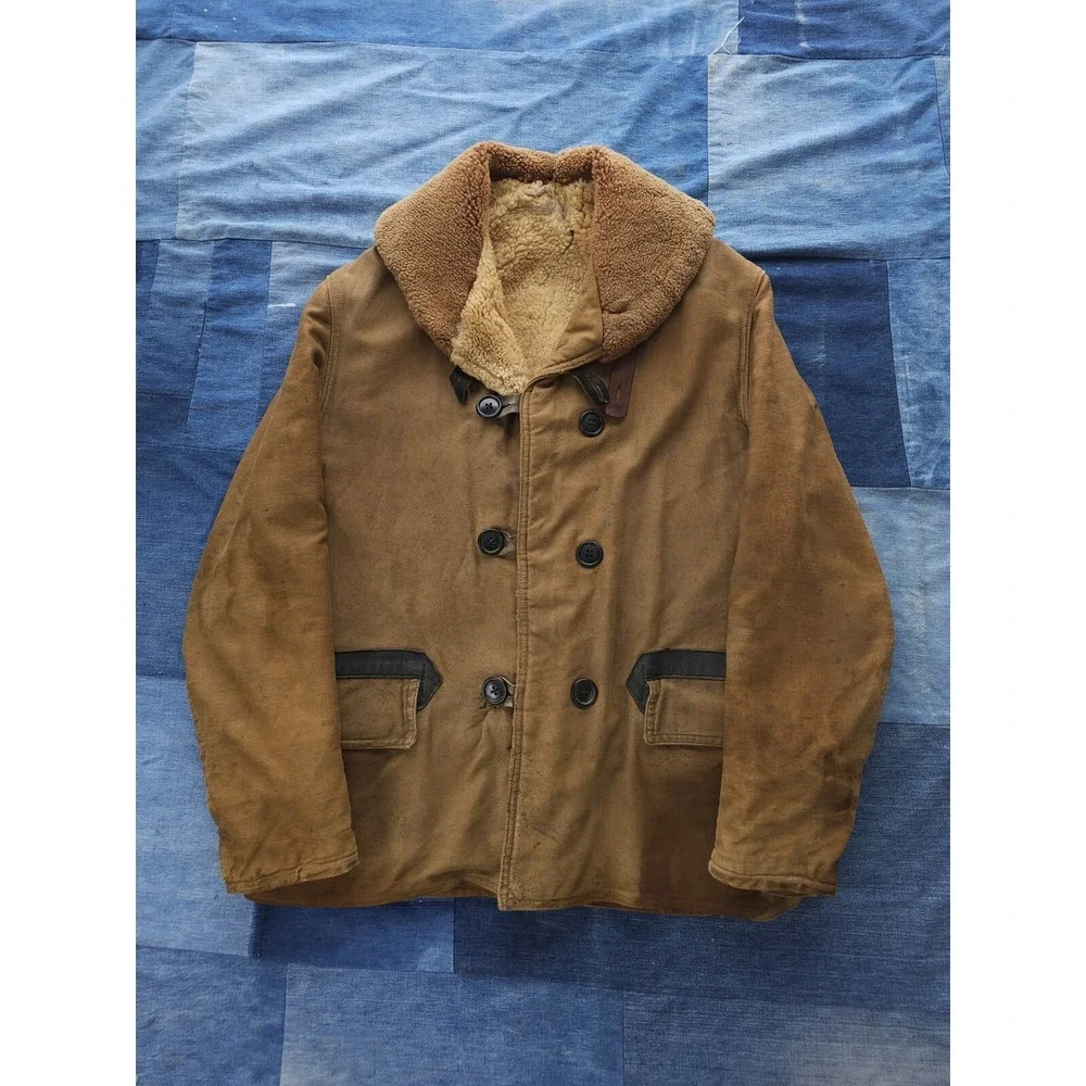 Vintage 1930s USCG Transport Mackinaw Coat Shearling Shawl Collar RARE 38 - Picture 1 of 16
